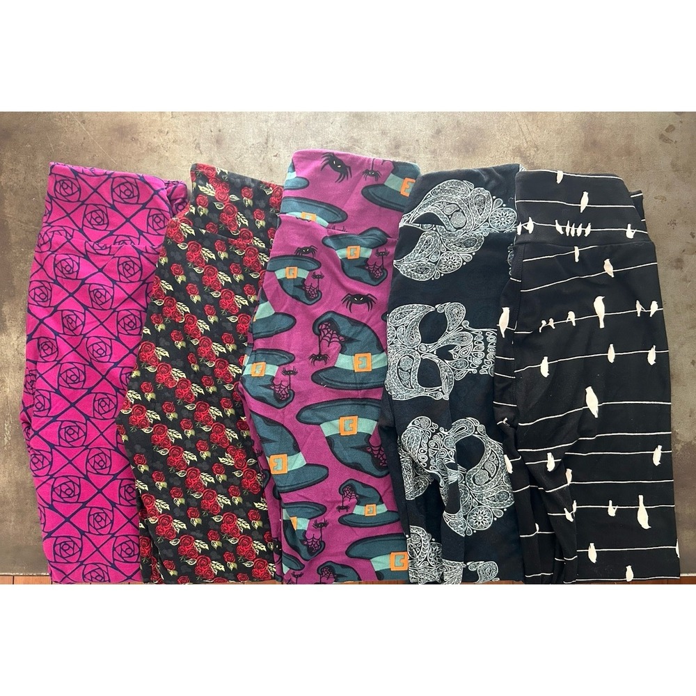 LuLaRoe Leggings One Size Lot (5) Bird Geometric Halloween Skull Stretch Bundle